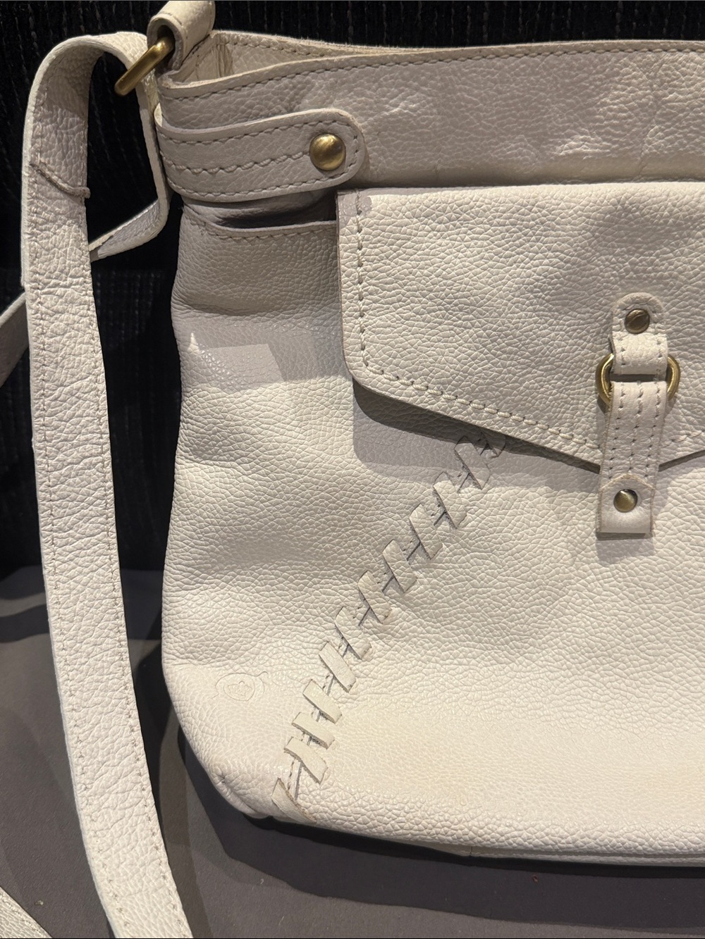 Born White Leather Crossbody with Front Stitch Detail - Picture 2 of 14